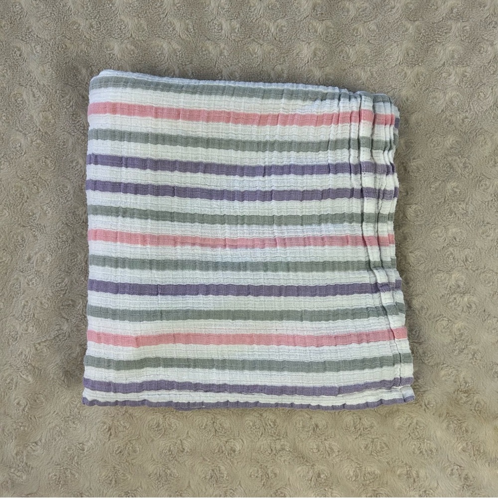 Aden + Anais Pink Purple White Gray Stripes Baby Swaddle Blanket Muslin Cotton